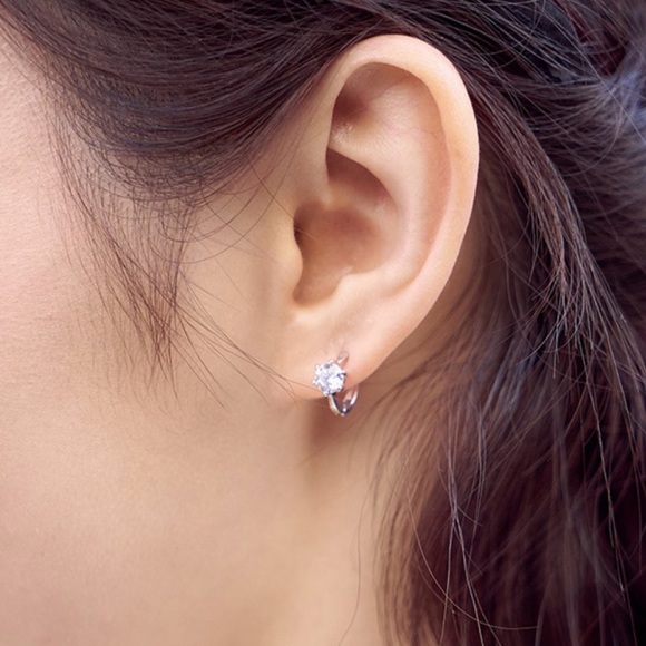 NEW 925 Sterling Silver Diamond Hoop Earrings - Picture 3 of 9